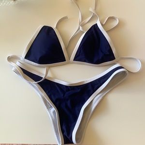 ZAFUL Navy Blue and White Bikini Set